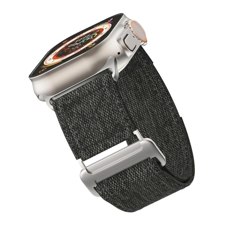 For Apple Watch 46mm / 49mm / 45mm / 44mm Kalebol Canvas Pattern Nylon Loop Strap(Black) - Watch Bands by Kalebol | Online Shopping UK | buy2fix
