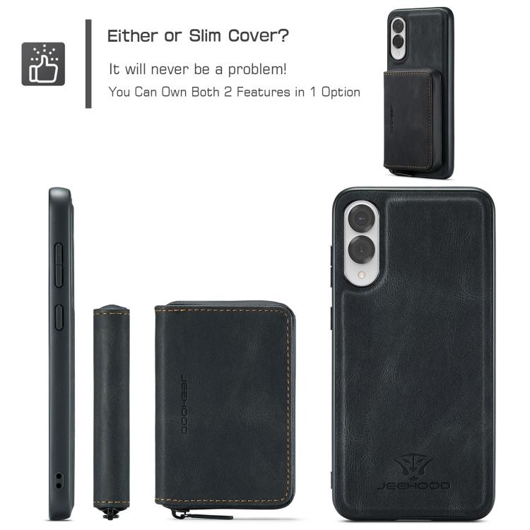 For Samsung Galaxy S25 Edge 5G JEEHOOD J02 Magnetic Zipper Horizontal Flip Leather Phone Case(Black) - Galaxy S25 Edge 5G Cases by JEEHOOD | Online Shopping UK | buy2fix