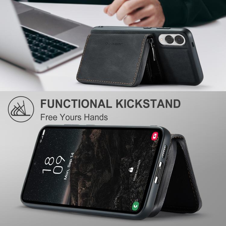 For Samsung Galaxy S25 Edge 5G JEEHOOD J02 Magnetic Zipper Horizontal Flip Leather Phone Case(Black) - Galaxy S25 Edge 5G Cases by JEEHOOD | Online Shopping UK | buy2fix