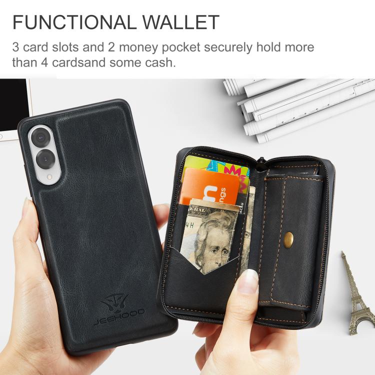 For Samsung Galaxy S25 Edge 5G JEEHOOD J02 Magnetic Zipper Horizontal Flip Leather Phone Case(Black) - Galaxy S25 Edge 5G Cases by JEEHOOD | Online Shopping UK | buy2fix