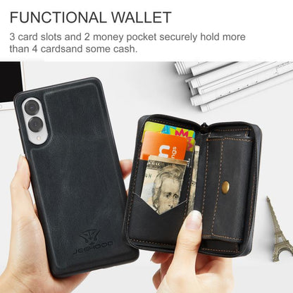 For Samsung Galaxy S25 Edge 5G JEEHOOD J02 Magnetic Zipper Horizontal Flip Leather Phone Case(Black) - Galaxy S25 Edge 5G Cases by JEEHOOD | Online Shopping UK | buy2fix