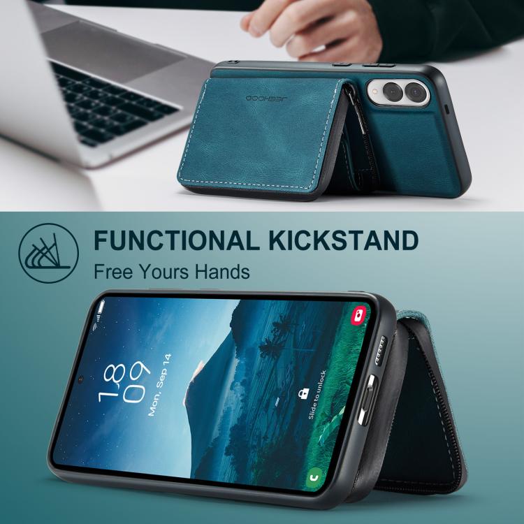 For Samsung Galaxy S25 Edge 5G JEEHOOD J02 Magnetic Zipper Horizontal Flip Leather Phone Case(Blue) - Galaxy S25 Edge 5G Cases by JEEHOOD | Online Shopping UK | buy2fix