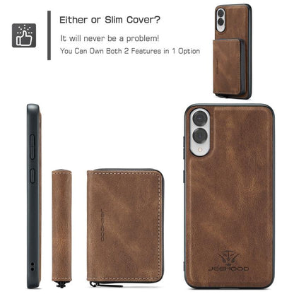 For Samsung Galaxy S25 Edge 5G JEEHOOD J02 Magnetic Zipper Horizontal Flip Leather Phone Case(Brown) - Galaxy S25 Edge 5G Cases by JEEHOOD | Online Shopping UK | buy2fix