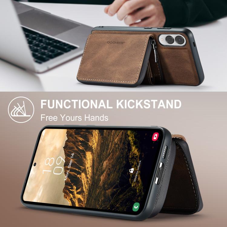 For Samsung Galaxy S25 Edge 5G JEEHOOD J02 Magnetic Zipper Horizontal Flip Leather Phone Case(Brown) - Galaxy S25 Edge 5G Cases by JEEHOOD | Online Shopping UK | buy2fix