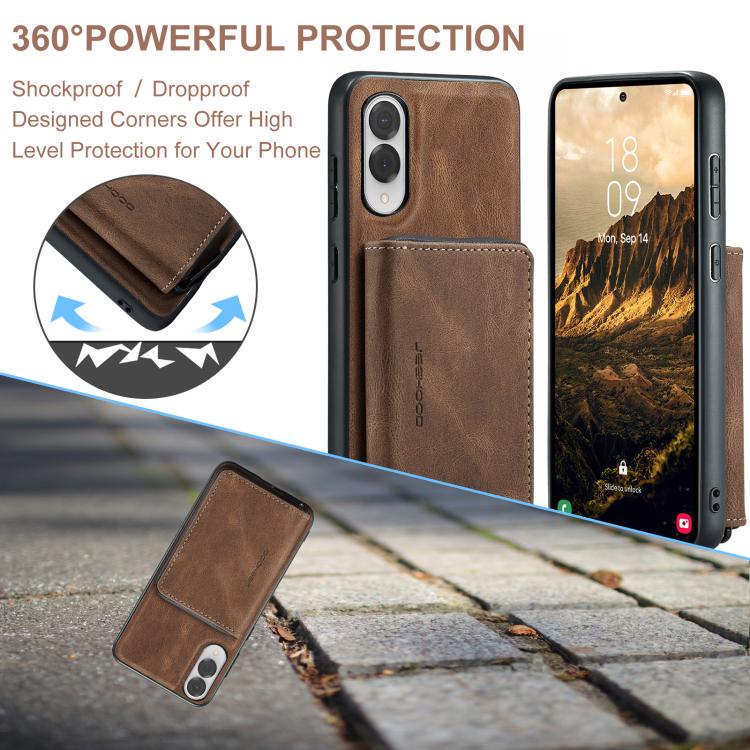 For Samsung Galaxy S25 Edge 5G JEEHOOD J02 Magnetic Zipper Horizontal Flip Leather Phone Case(Brown) - Galaxy S25 Edge 5G Cases by JEEHOOD | Online Shopping UK | buy2fix