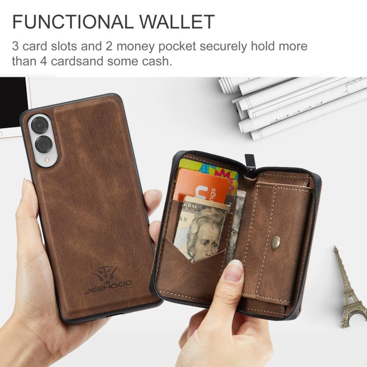 For Samsung Galaxy S25 Edge 5G JEEHOOD J02 Magnetic Zipper Horizontal Flip Leather Phone Case(Brown) - Galaxy S25 Edge 5G Cases by JEEHOOD | Online Shopping UK | buy2fix