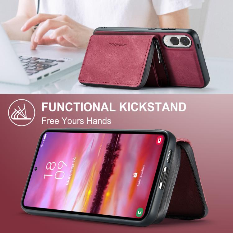 For Samsung Galaxy S25 Edge 5G JEEHOOD J02 Magnetic Zipper Horizontal Flip Leather Phone Case(Red) - Galaxy S25 Edge 5G Cases by JEEHOOD | Online Shopping UK | buy2fix