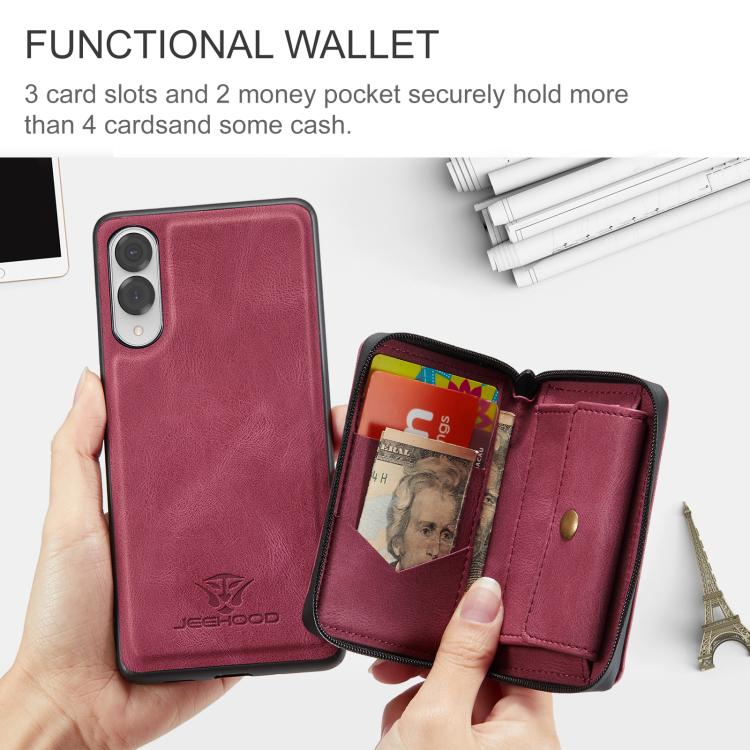 For Samsung Galaxy S25 Edge 5G JEEHOOD J02 Magnetic Zipper Horizontal Flip Leather Phone Case(Red) - Galaxy S25 Edge 5G Cases by JEEHOOD | Online Shopping UK | buy2fix