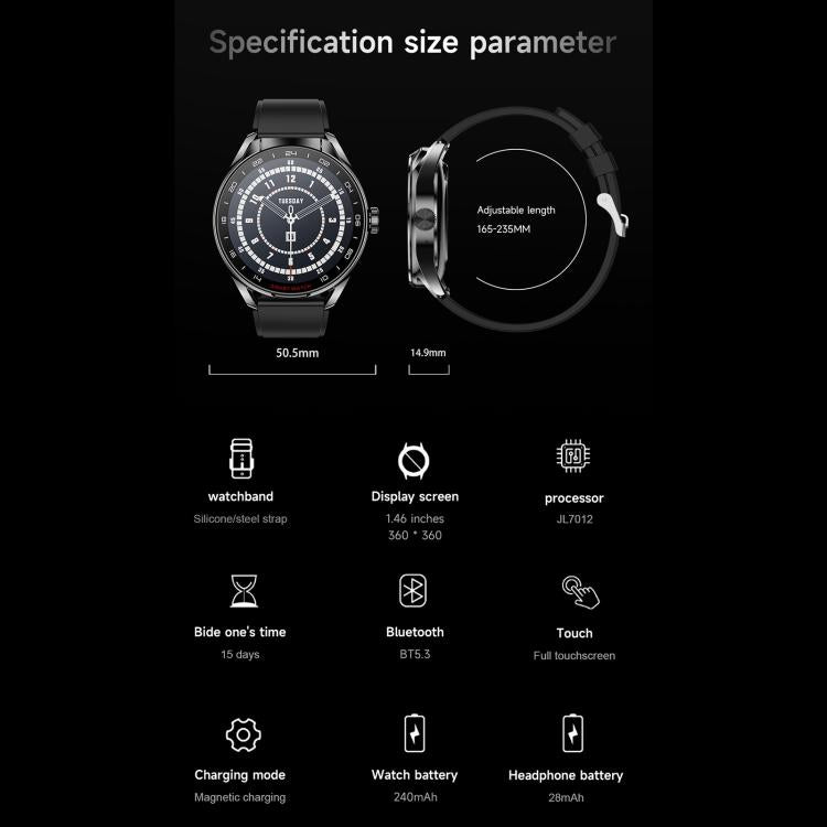 D9 1.46 inch 2 in 1 Bluetooth Earphone Smart Watch, Support Bluetooth Call / NFC / Heart Rate(Silver) - Smart Watches by buy2fix | Online Shopping UK | buy2fix