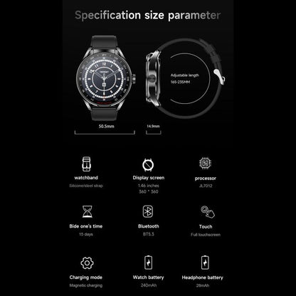 D9 1.46 inch 2 in 1 Bluetooth Earphone Smart Watch, Support Bluetooth Call / NFC / Heart Rate(Silver) - Smart Watches by buy2fix | Online Shopping UK | buy2fix