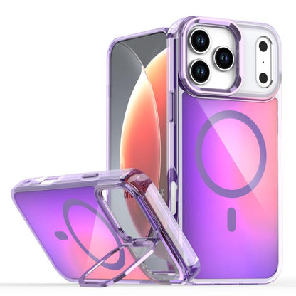For iPhone 17 Pro Max Plating Gradient Discolor MagSafe Phone Case with Holder(Purple) - iPhone 17 Pro Max Cases by buy2fix | Online Shopping UK | buy2fix