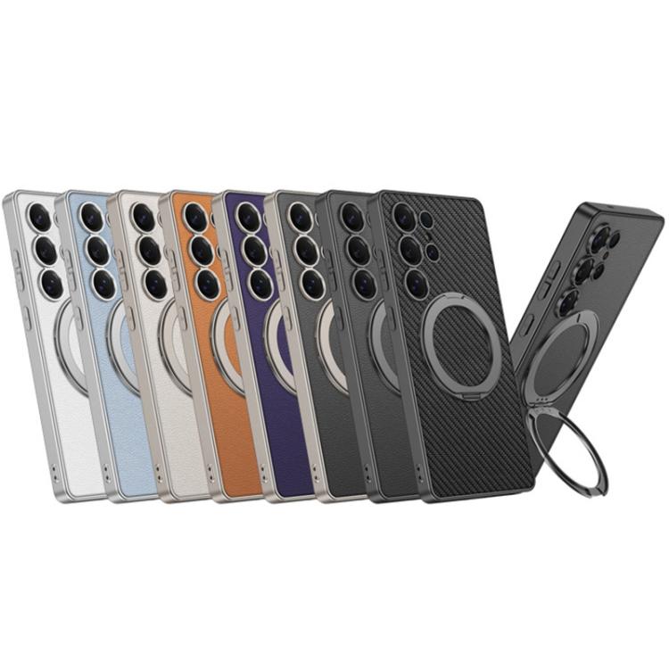 For Samsung Galaxy S25 Ultra 5G GKK Metal Paint Skin Feel Leather MagSafe Holder Phone Case(Titanium Black) - Galaxy S25 Ultra 5G Cases by GKK | Online Shopping UK | buy2fix