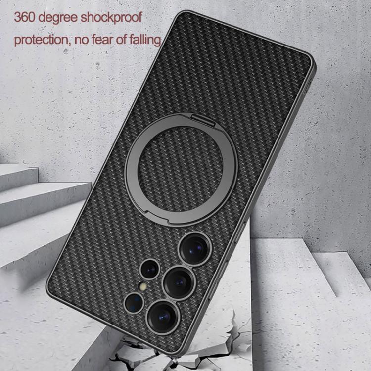 For Samsung Galaxy S25 Ultra 5G GKK Metal Paint Skin Feel Leather MagSafe Holder Phone Case(Titanium Black) - Galaxy S25 Ultra 5G Cases by GKK | Online Shopping UK | buy2fix