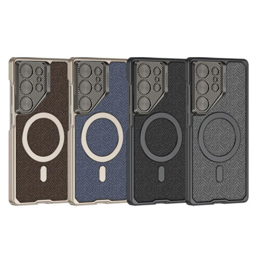 For Samsung Galaxy S25 Ultra 5G GKK Metal Paint Leather Nylon Fabric Lens Holder MagSafe Phone Case(Grey) - Galaxy S25 Ultra 5G Cases by GKK | Online Shopping UK | buy2fix