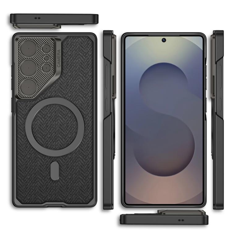 For Samsung Galaxy S25 Ultra 5G GKK Metal Paint Leather Nylon Fabric Lens Holder MagSafe Phone Case(Black) - Galaxy S25 Ultra 5G Cases by GKK | Online Shopping UK | buy2fix