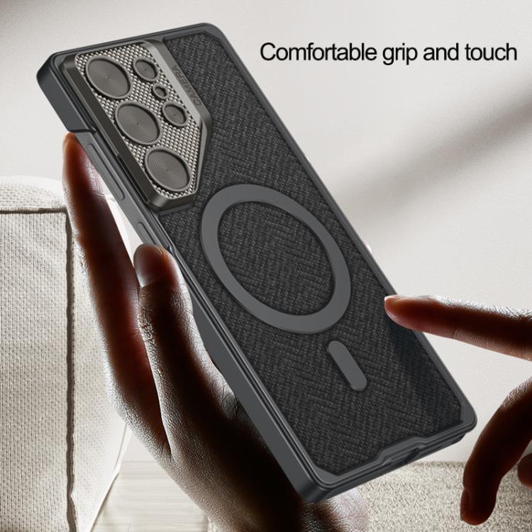 For Samsung Galaxy S25 Ultra 5G GKK Metal Paint Leather Nylon Fabric Lens Holder MagSafe Phone Case(Black) - Galaxy S25 Ultra 5G Cases by GKK | Online Shopping UK | buy2fix