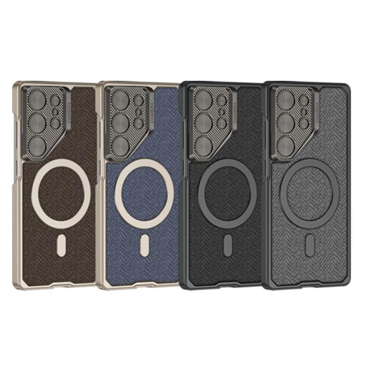 For Samsung Galaxy S25 Ultra 5G GKK Metal Paint Leather Nylon Fabric Lens Holder MagSafe Phone Case(Blue) - Galaxy S25 Ultra 5G Cases by GKK | Online Shopping UK | buy2fix