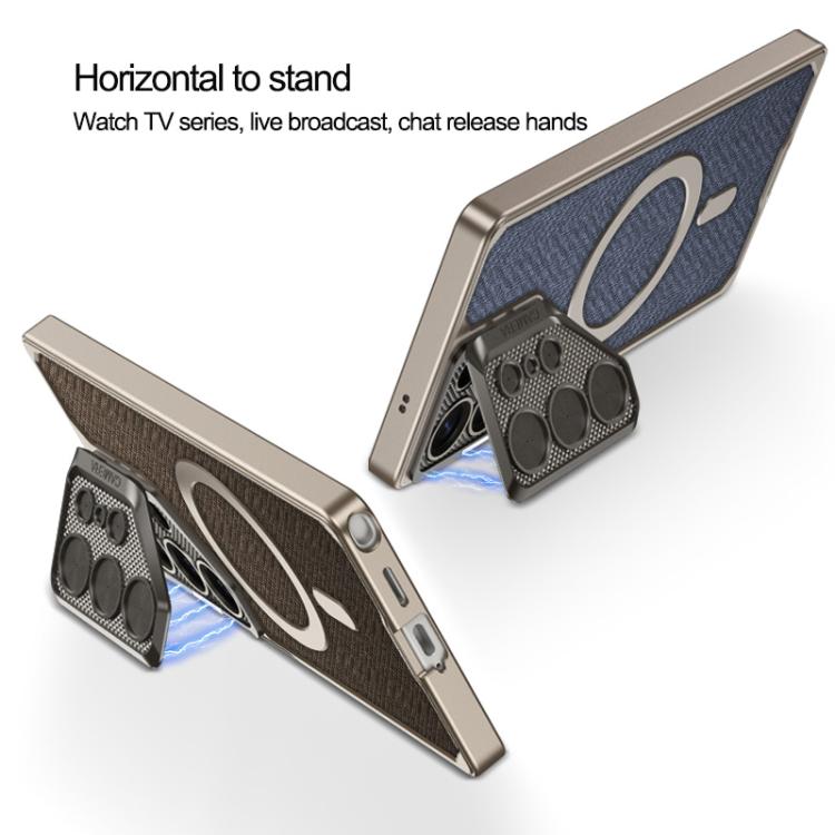 For Samsung Galaxy S25 Ultra 5G GKK Metal Paint Leather Nylon Fabric Lens Holder MagSafe Phone Case(Blue) - Galaxy S25 Ultra 5G Cases by GKK | Online Shopping UK | buy2fix