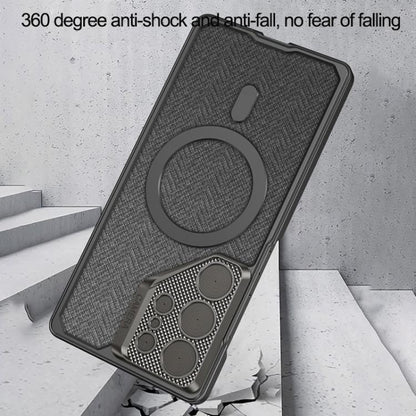 For Samsung Galaxy S25 Ultra 5G GKK Metal Paint Leather Nylon Fabric Lens Holder MagSafe Phone Case(Blue) - Galaxy S25 Ultra 5G Cases by GKK | Online Shopping UK | buy2fix