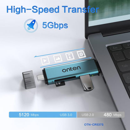 Onten OTN-CR537S 5 in 1 Type-C to USB with Micro SD/TF Card Reader(Pine Green) - Card Reader by Onten | Online Shopping UK | buy2fix