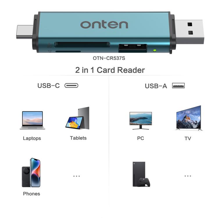 Onten OTN-CR537S 5 in 1 Type-C to USB with Micro SD/TF Card Reader(Pine Green) - Card Reader by Onten | Online Shopping UK | buy2fix