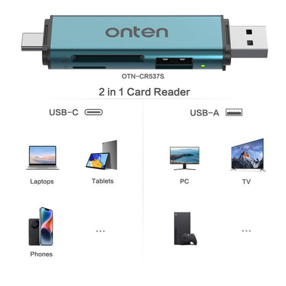 Onten OTN-CR537S 5 in 1 Type-C to USB with Micro SD/TF Card Reader(Pine Green) - Card Reader by Onten | Online Shopping UK | buy2fix