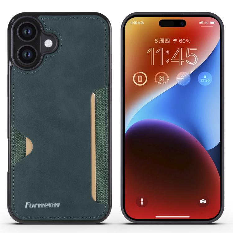 For iPhone 16 Plus Forwenw F5 Series Integrated Card Bag Phone Case(Green) - iPhone 16 Plus Cases by Forwenw | Online Shopping UK | buy2fix
