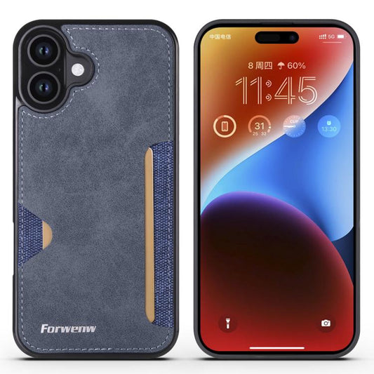 For iPhone 16 Plus Forwenw F5 Series Integrated Card Bag Phone Case(Blue) - iPhone 16 Plus Cases by Forwenw | Online Shopping UK | buy2fix