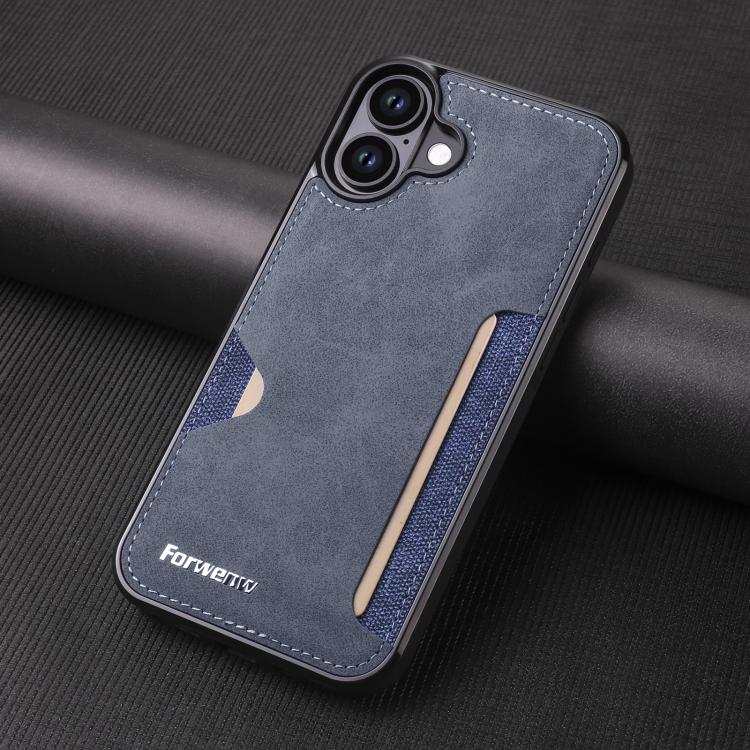 For iPhone 16 Plus Forwenw F5 Series Integrated Card Bag Phone Case(Blue) - iPhone 16 Plus Cases by Forwenw | Online Shopping UK | buy2fix