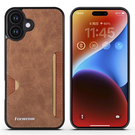 For iPhone 16 Plus Forwenw F5 Series Integrated Card Bag Phone Case(Brown) - iPhone 16 Plus Cases by Forwenw | Online Shopping UK | buy2fix