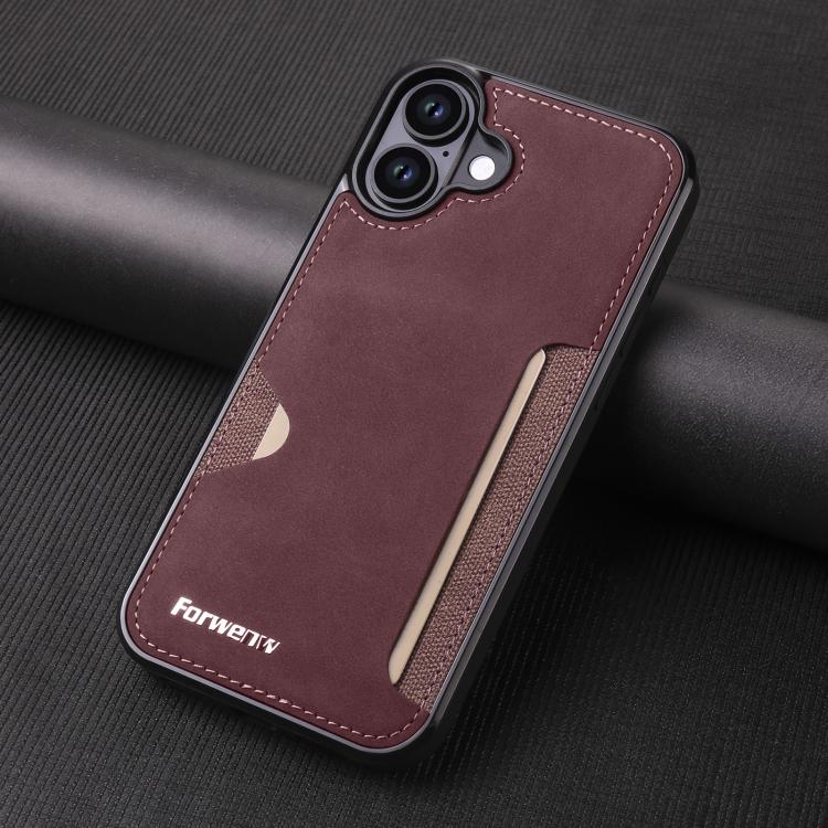 For iPhone 16 Plus Forwenw F5 Series Integrated Card Bag Phone Case(Red) - iPhone 16 Plus Cases by Forwenw | Online Shopping UK | buy2fix