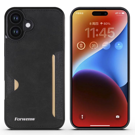 For iPhone 16 Forwenw F5 Series Integrated Card Bag Phone Case(Black) - iPhone 16 Cases by Forwenw | Online Shopping UK | buy2fix