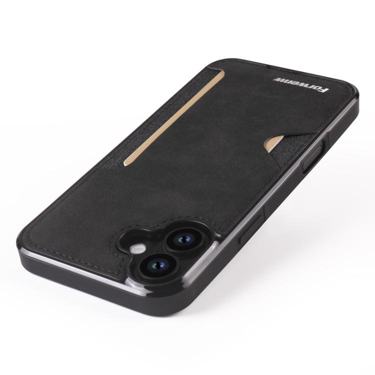 For iPhone 16 Forwenw F5 Series Integrated Card Bag Phone Case(Black) - iPhone 16 Cases by Forwenw | Online Shopping UK | buy2fix