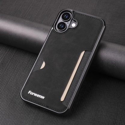 For iPhone 16 Forwenw F5 Series Integrated Card Bag Phone Case(Black) - iPhone 16 Cases by Forwenw | Online Shopping UK | buy2fix