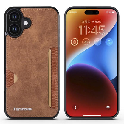 For iPhone 16 Forwenw F5 Series Integrated Card Bag Phone Case(Brown) - iPhone 16 Cases by Forwenw | Online Shopping UK | buy2fix