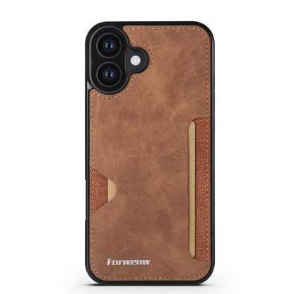 For iPhone 16 Forwenw F5 Series Integrated Card Bag Phone Case(Brown) - iPhone 16 Cases by Forwenw | Online Shopping UK | buy2fix