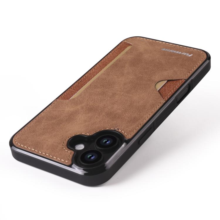 For iPhone 16 Forwenw F5 Series Integrated Card Bag Phone Case(Brown) - iPhone 16 Cases by Forwenw | Online Shopping UK | buy2fix