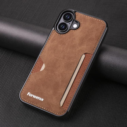 For iPhone 16 Forwenw F5 Series Integrated Card Bag Phone Case(Brown) - iPhone 16 Cases by Forwenw | Online Shopping UK | buy2fix
