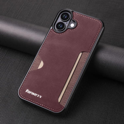 For iPhone 16 Forwenw F5 Series Integrated Card Bag Phone Case(Red) - iPhone 16 Cases by Forwenw | Online Shopping UK | buy2fix