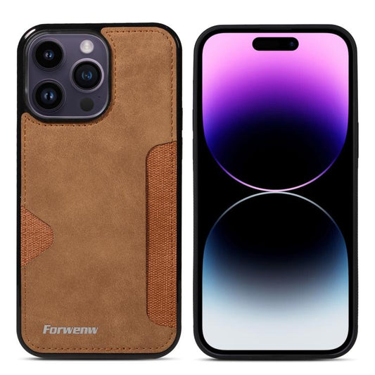 For iPhone 14 Pro Max Forwenw F5 Series Integrated Card Bag Phone Case(Brown) - iPhone 14 Pro Max Cases by Forwenw | Online Shopping UK | buy2fix