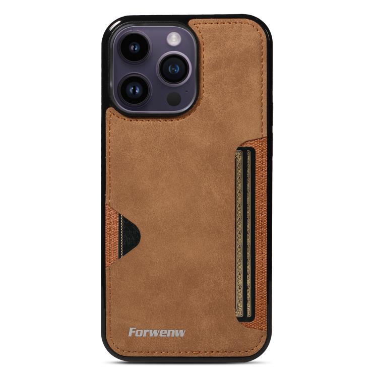 For iPhone 14 Pro Max Forwenw F5 Series Integrated Card Bag Phone Case(Brown) - iPhone 14 Pro Max Cases by Forwenw | Online Shopping UK | buy2fix