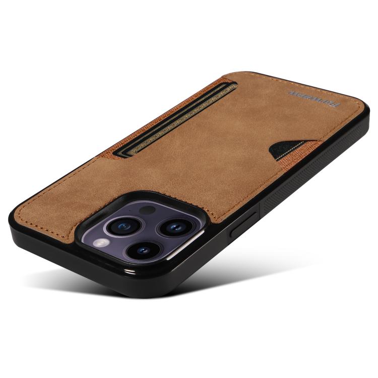 For iPhone 14 Pro Max Forwenw F5 Series Integrated Card Bag Phone Case(Brown) - iPhone 14 Pro Max Cases by Forwenw | Online Shopping UK | buy2fix