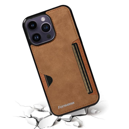 For iPhone 14 Pro Max Forwenw F5 Series Integrated Card Bag Phone Case(Brown) - iPhone 14 Pro Max Cases by Forwenw | Online Shopping UK | buy2fix