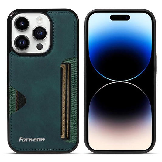 For iPhone 14 Pro Forwenw F5 Series Integrated Card Bag Phone Case(Green) - iPhone 14 Pro Cases by Forwenw | Online Shopping UK | buy2fix