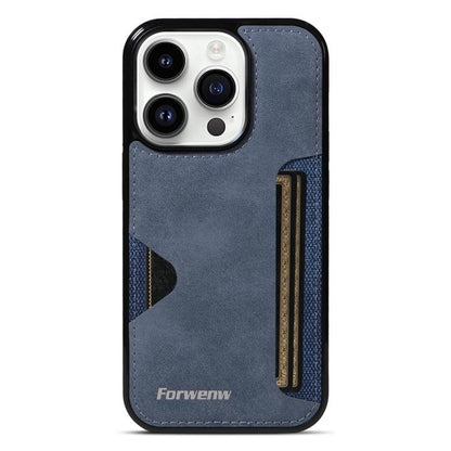 For iPhone 14 Pro Forwenw F5 Series Integrated Card Bag Phone Case(Blue) - iPhone 14 Pro Cases by Forwenw | Online Shopping UK | buy2fix