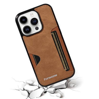 For iPhone 14 Pro Forwenw F5 Series Integrated Card Bag Phone Case(Brown) - iPhone 14 Pro Cases by Forwenw | Online Shopping UK | buy2fix