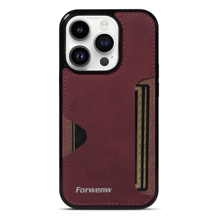 For iPhone 14 Pro Forwenw F5 Series Integrated Card Bag Phone Case(Red) - iPhone 14 Pro Cases by Forwenw | Online Shopping UK | buy2fix