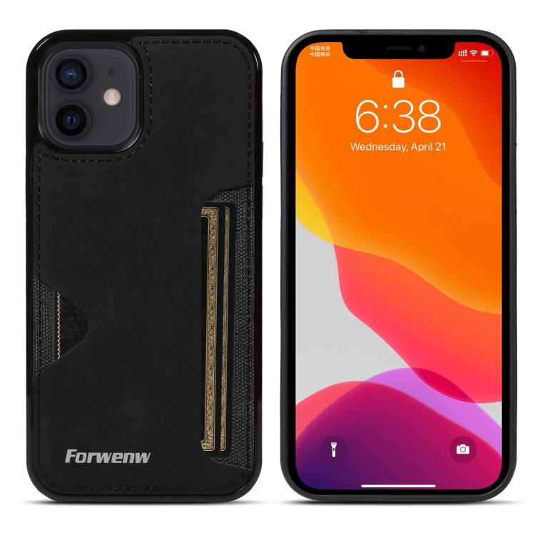 For iPhone 12 Forwenw F5 Series Integrated Card Bag Phone Case(Black) - iPhone 12 / 12 Pro Cases by Forwenw | Online Shopping UK | buy2fix