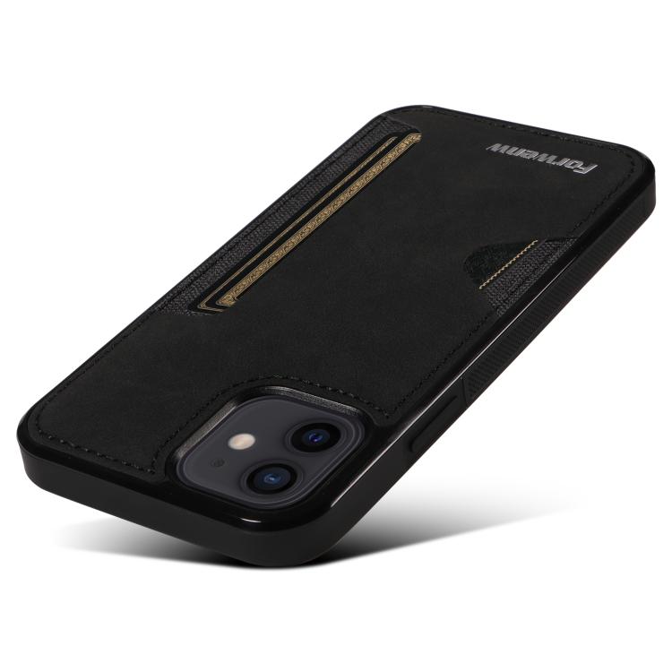 For iPhone 12 Forwenw F5 Series Integrated Card Bag Phone Case(Black) - iPhone 12 / 12 Pro Cases by Forwenw | Online Shopping UK | buy2fix