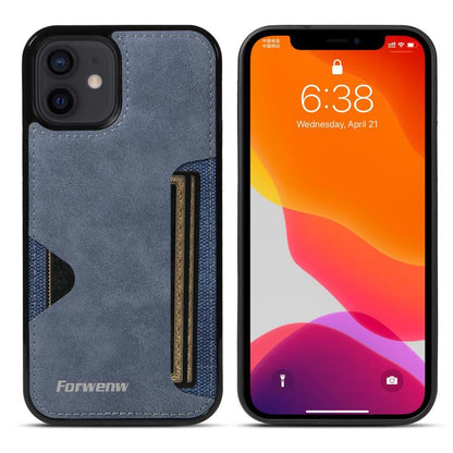 For iPhone 12 Forwenw F5 Series Integrated Card Bag Phone Case(Blue) - iPhone 12 / 12 Pro Cases by Forwenw | Online Shopping UK | buy2fix